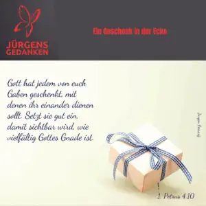 Geschenk mit weiß-blauer Schleife