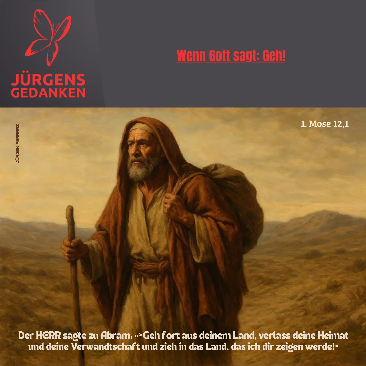 Abraham wandert mit einem Wanderstab