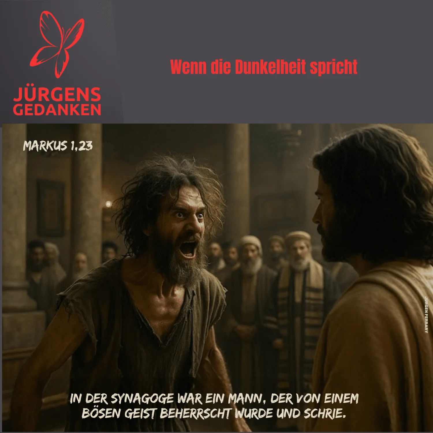 Ein Besessener und Jesus sind in der Synagoge