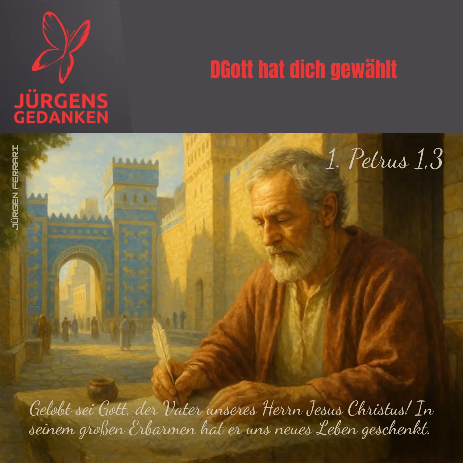 Mann schreibt mit einer Feder