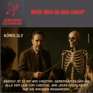 Lehrer zeigt auf ein Skelett