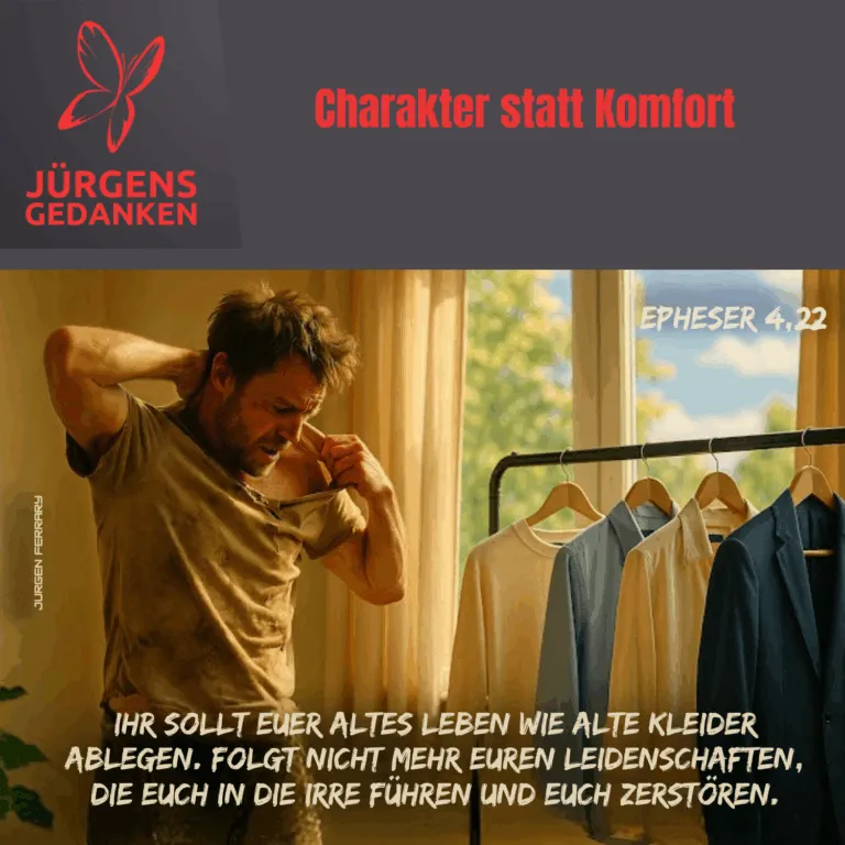 Mann zieht sein T-Shirt an