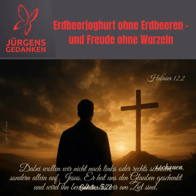 Mann steht am Kreuz in der Abendsonne