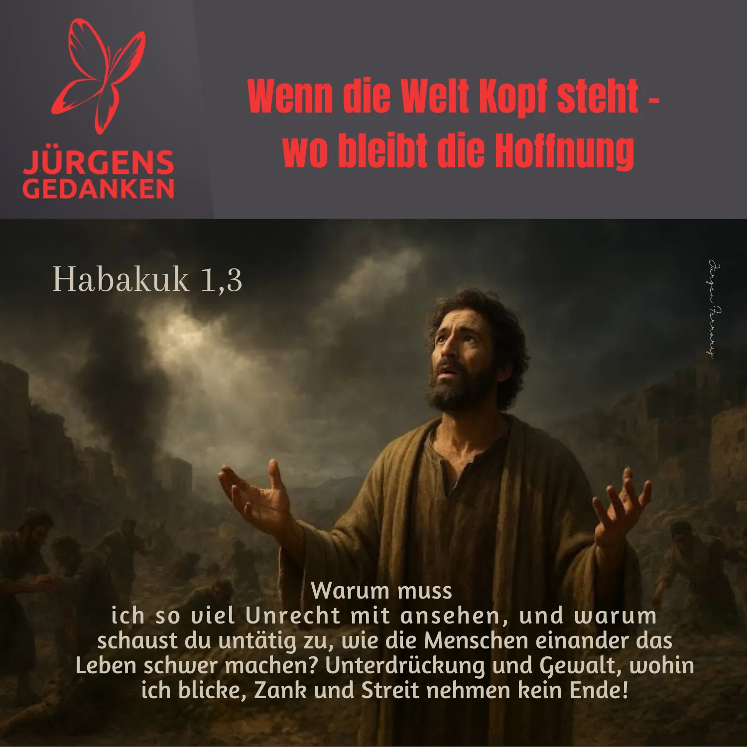 Ein Mann steht unter dem düstren Himmel