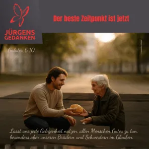 Mann gibt einer alten Frau ein Brötchen