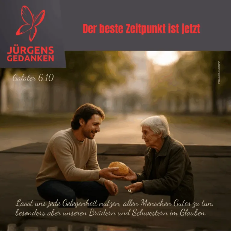 Mann gibt einer alten Frau ein Brötchen