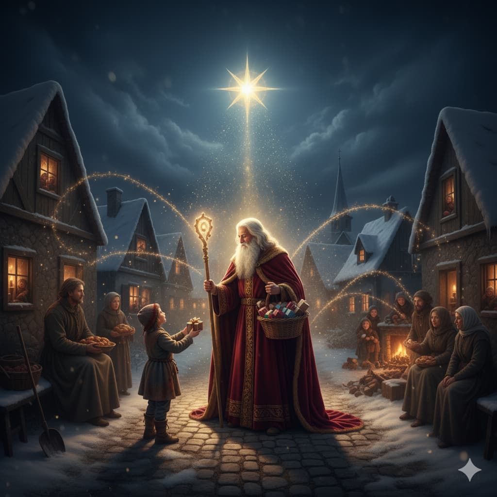 Nikolaus spricht mit einem Kind