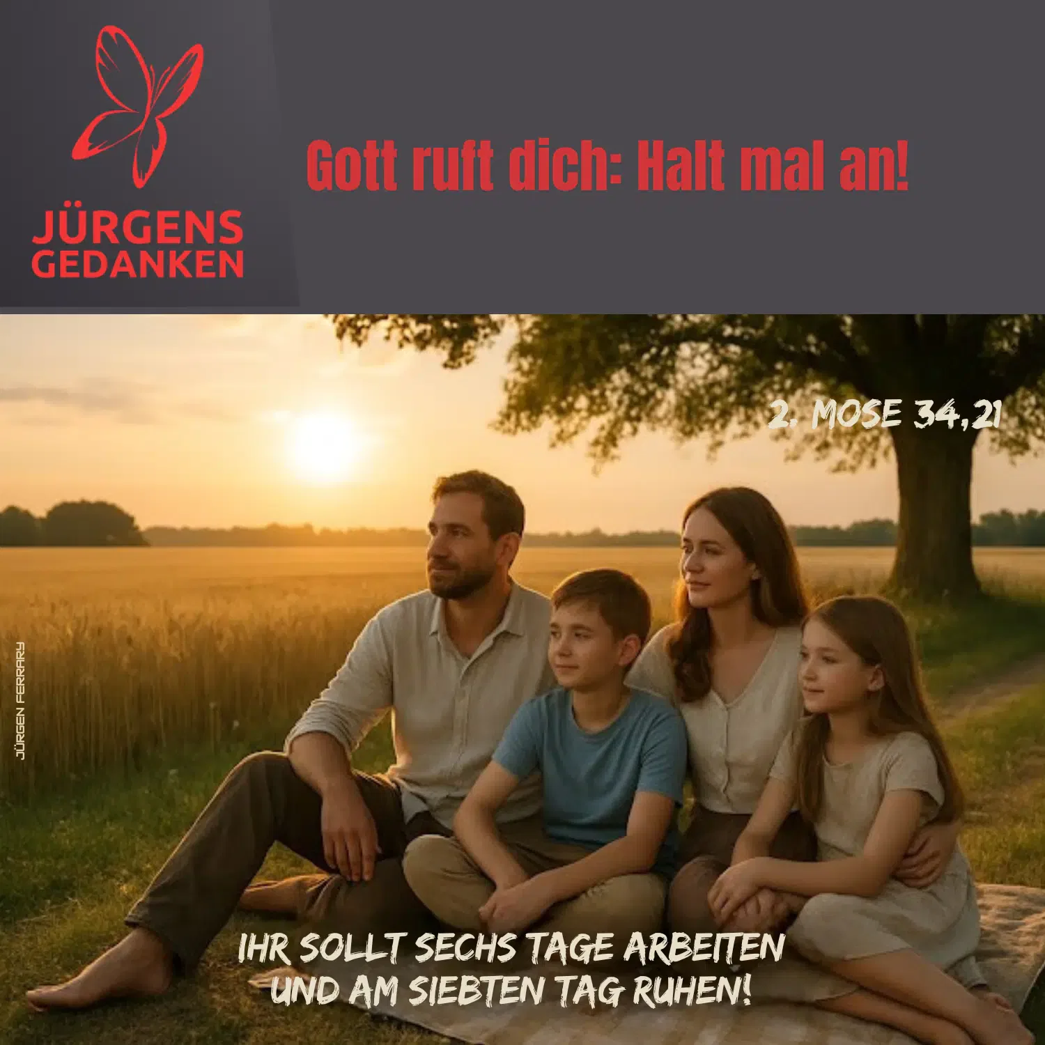 Familie sitzt unterm Baum
