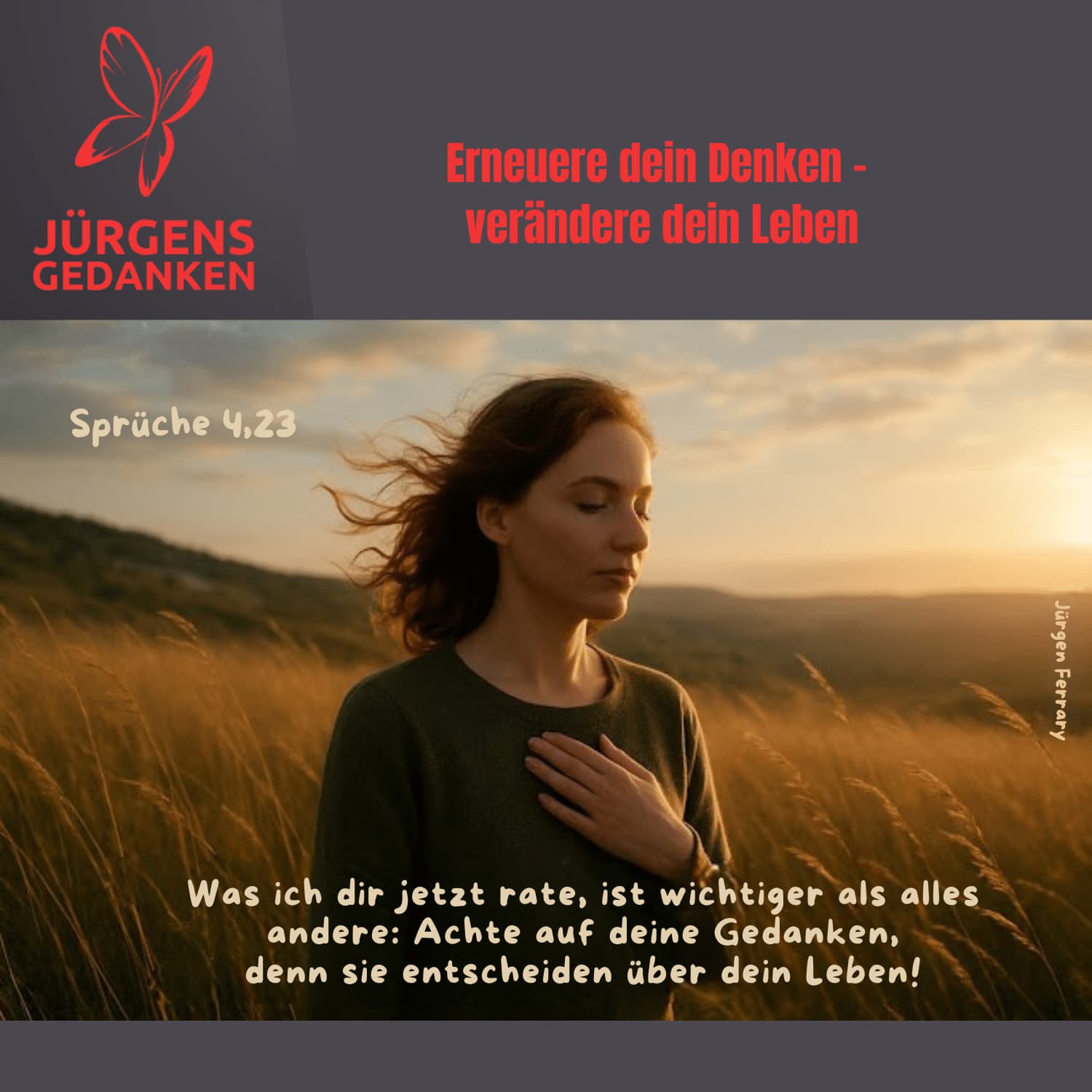 Frau in Gedanken auf einem Kornfeld.