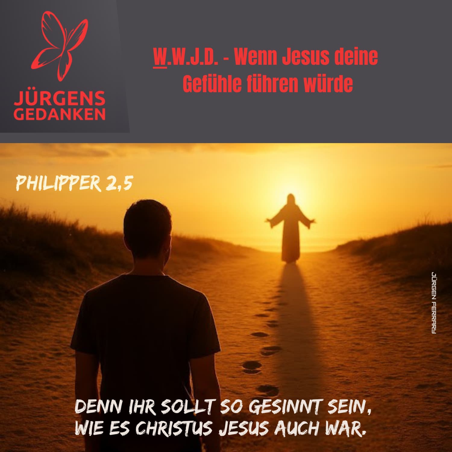 Mann sieht Jesus in der Ferne im Sonnenlicht