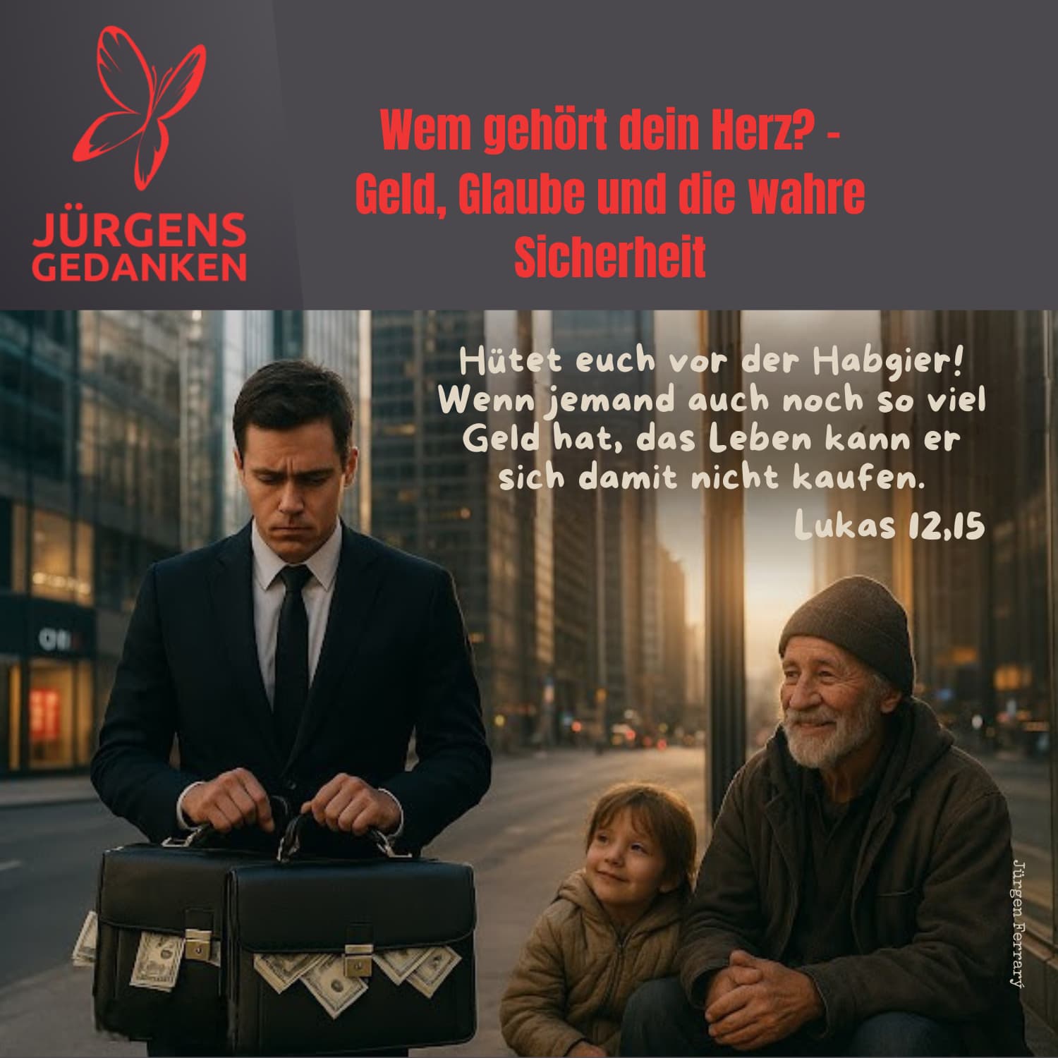 Opa mit Kind schauen einen Geschäftsmann an