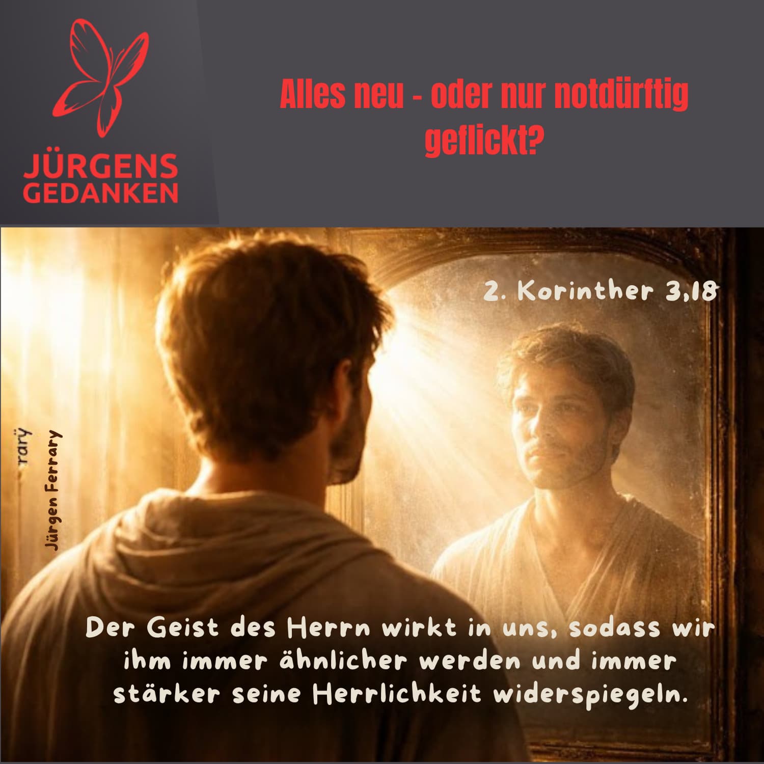 Mann schaut in den Spiegel