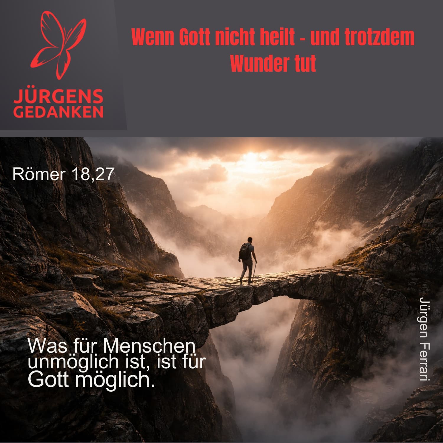 Mann auf einer Brücke ohne Geländer