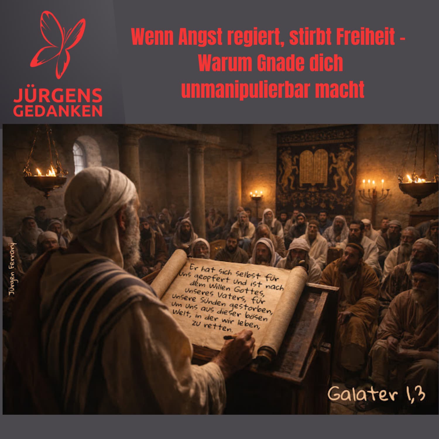 Mann liest aus einer Schriftrolle vor