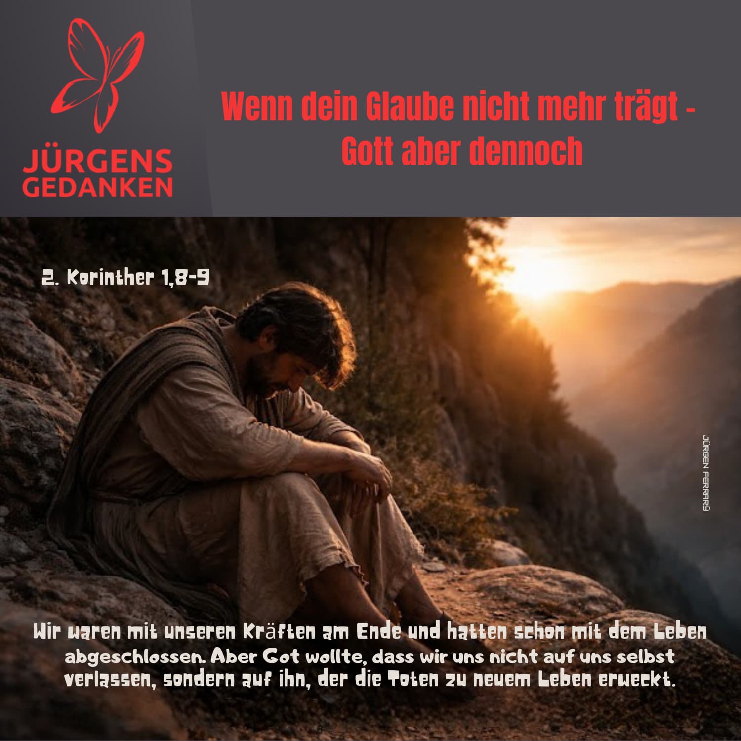 Erschöpfter Mann sitzt am Wegrand