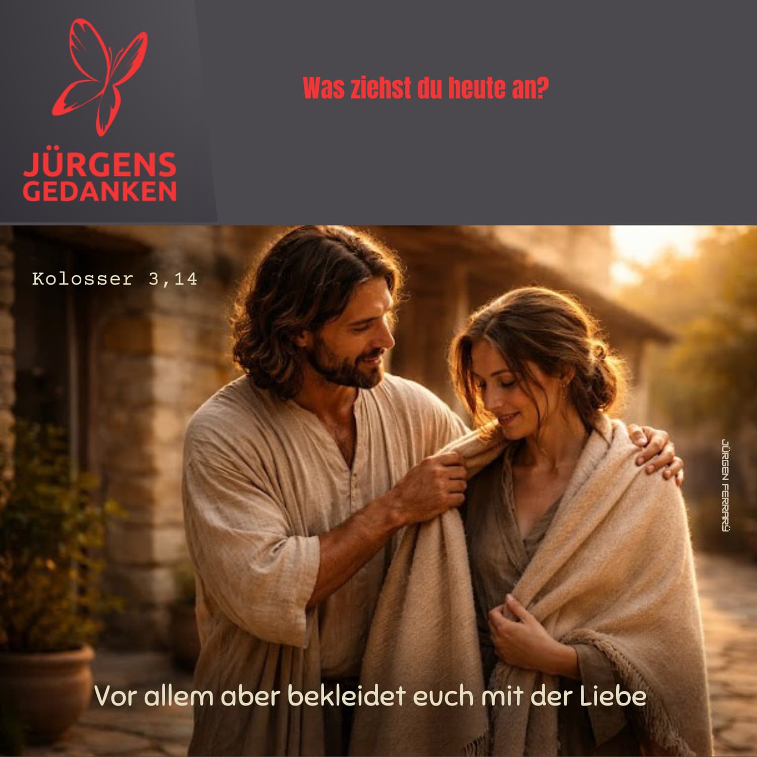 Mann legt Frau ein Tuch um