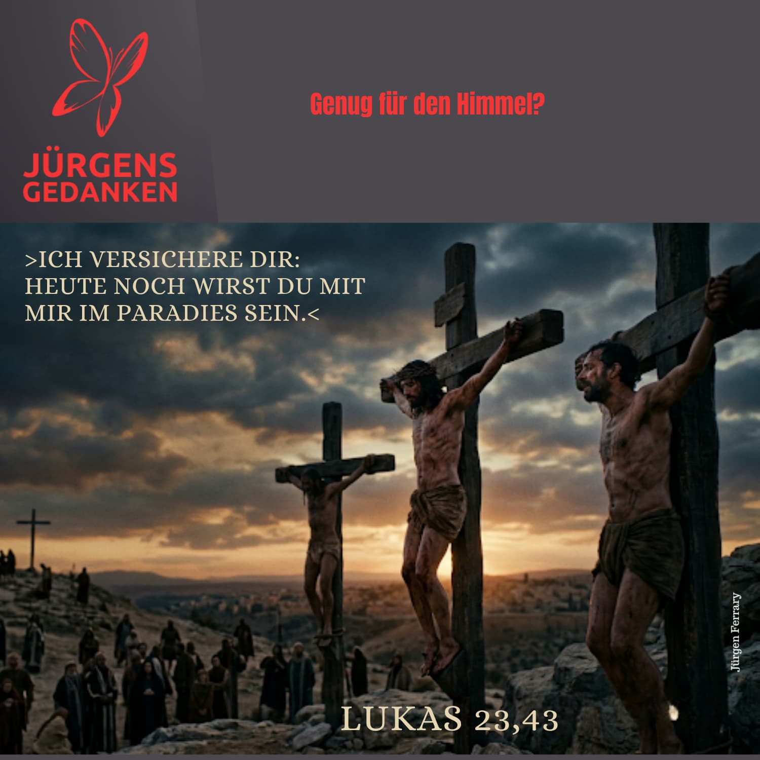 Jesus hängt mit zwei Verbrechern am Kreuz