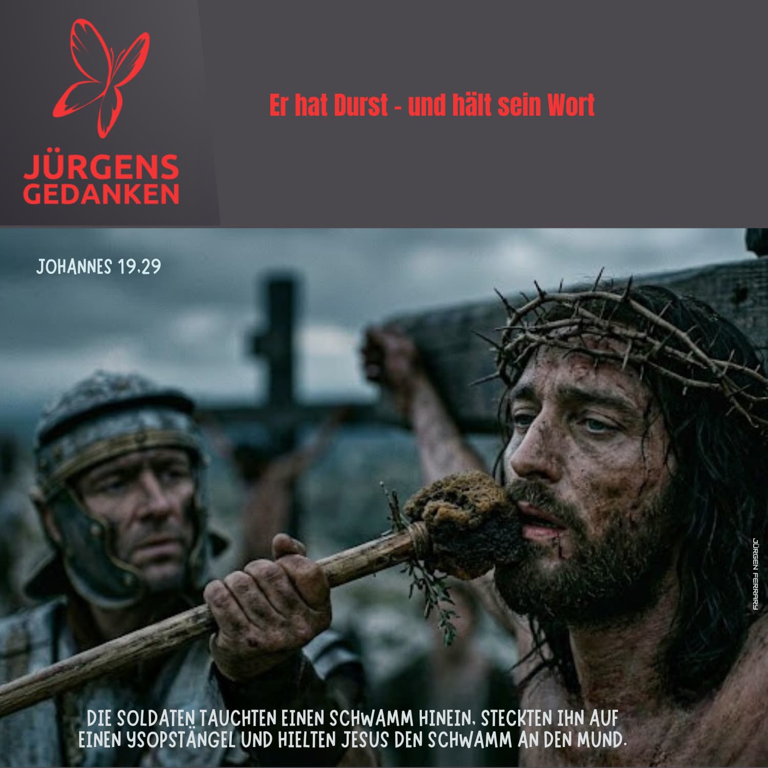 Ein Soldat hält Jesus den Essigschwamm hin