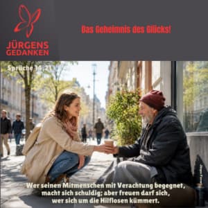 Frau gibt einem Obdachlosen Kaffee