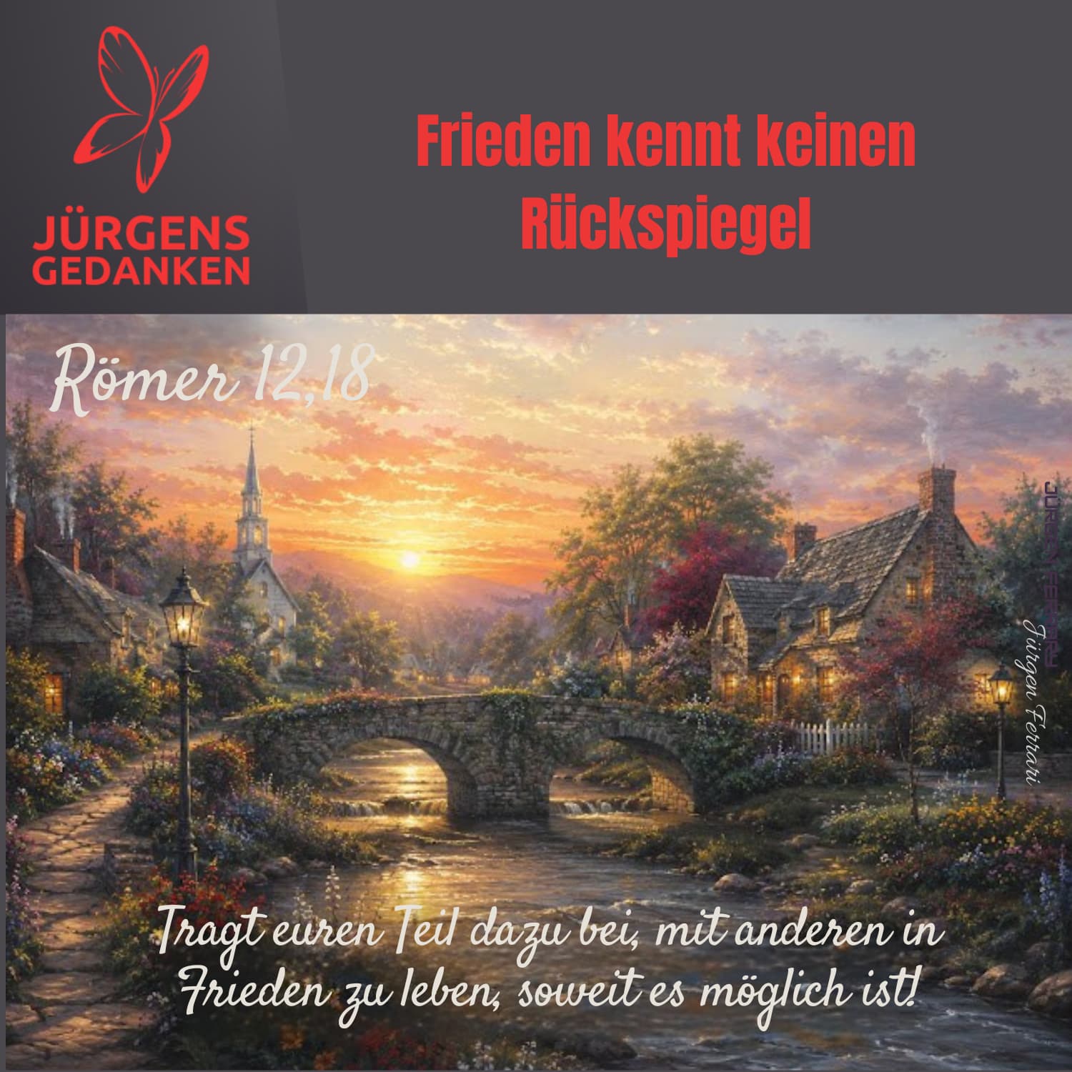 Sonne scheint auf einen Fluss mit einer Brücke