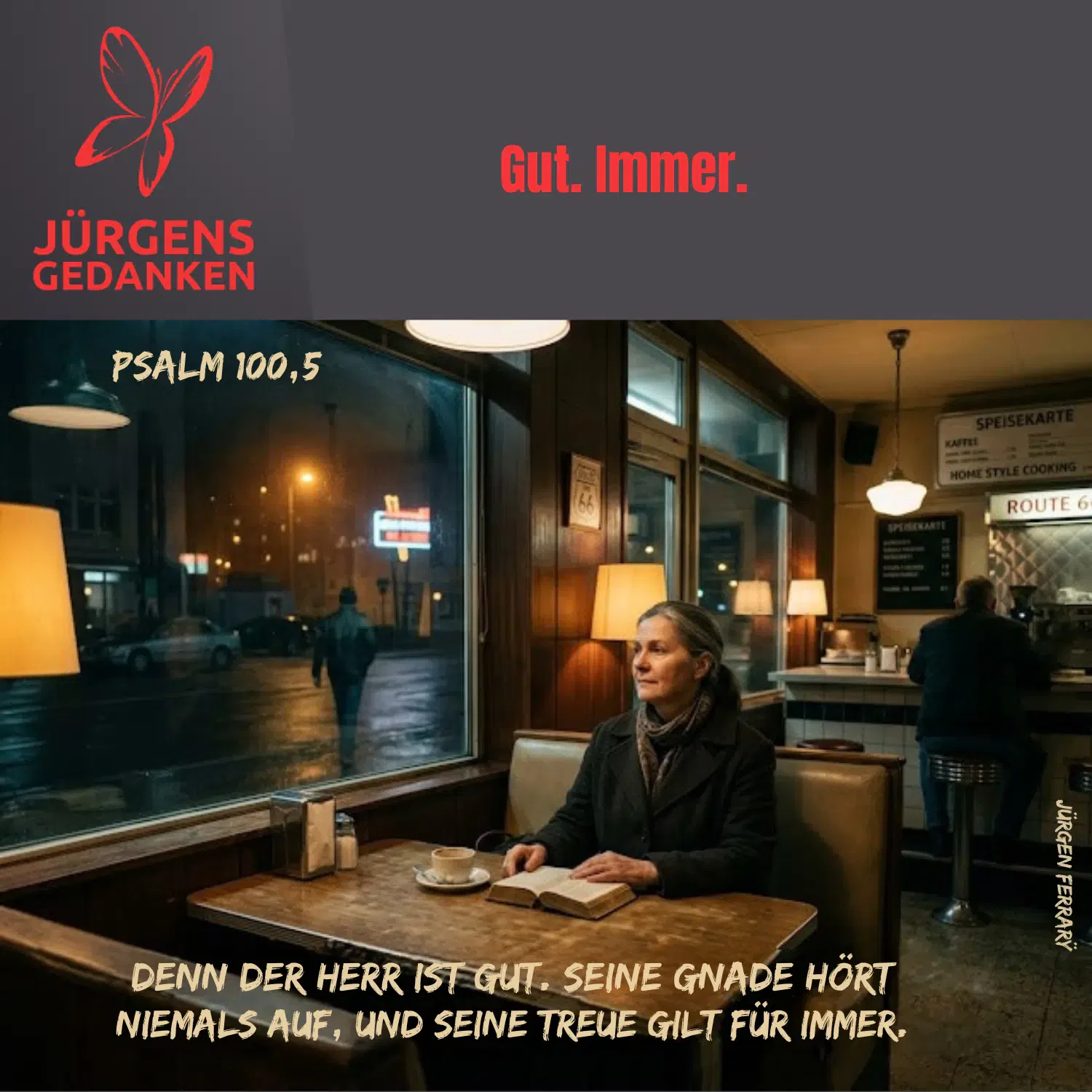 Frau sitzt im Restaurant mit einem Buch